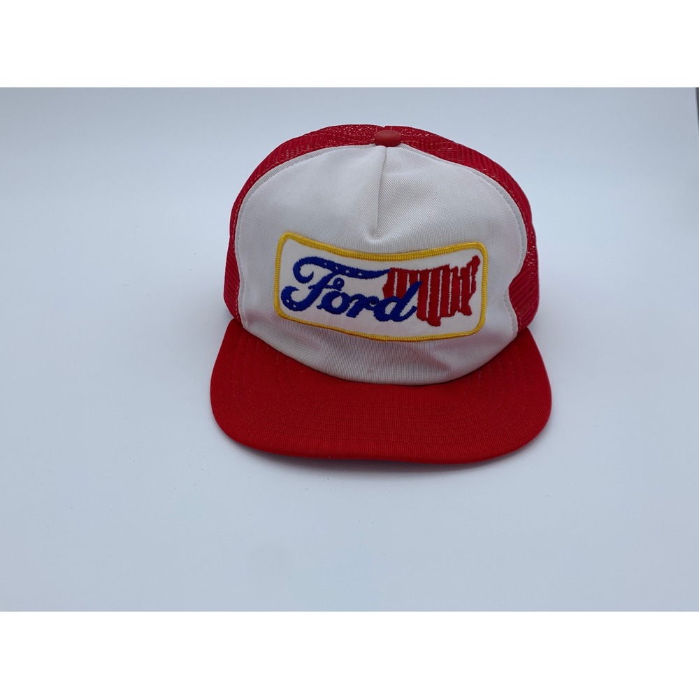 Vintage Ford Trucker Hat Red White Mesh Snapback Baseball Cap Logo Patch